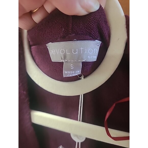 evolution Women's Cardigan Sweater with Button Detail - Wine (Size Small) - Picture 3 of 5
